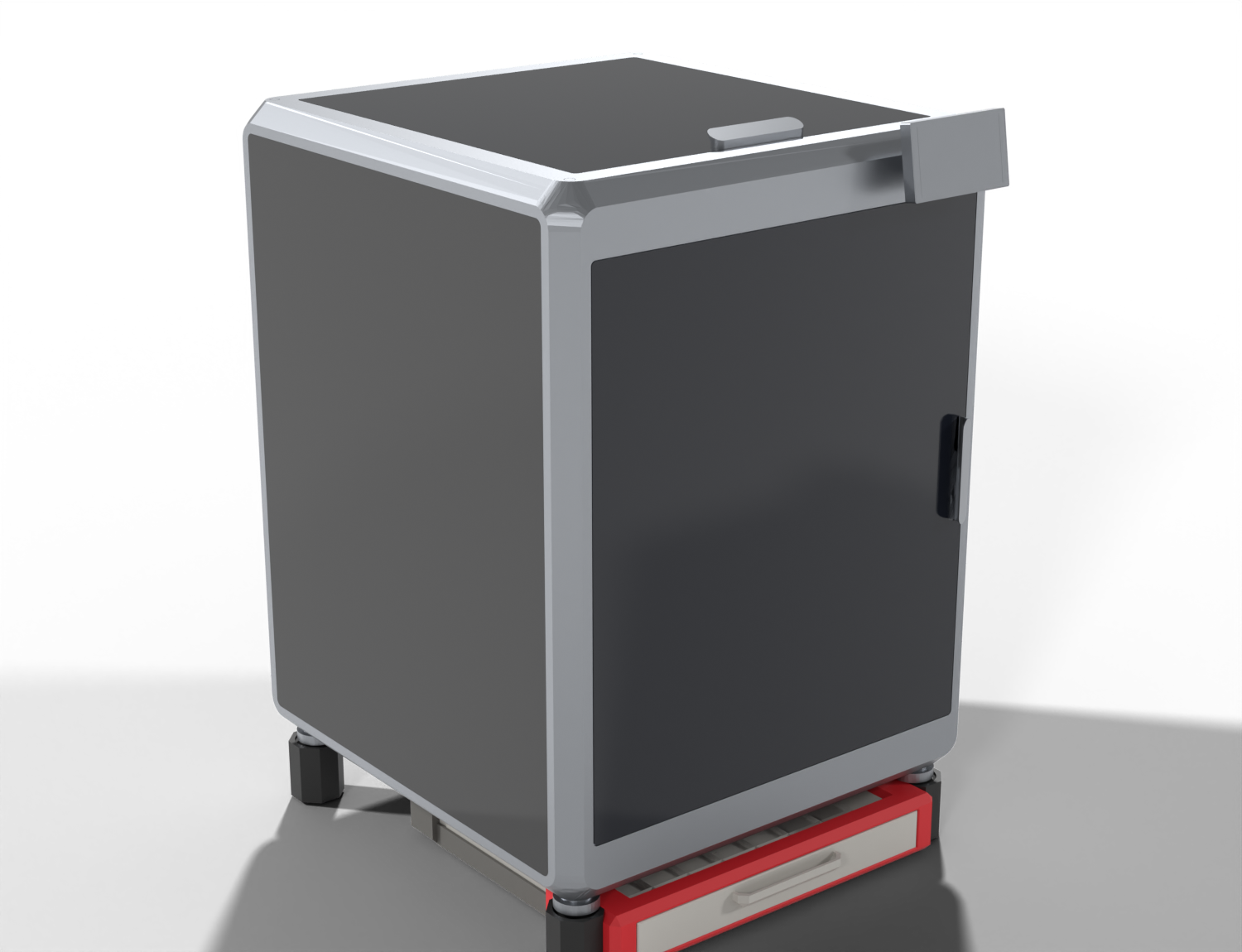 The stand lifts the whole printer, reclaiming the space beneath for storage.